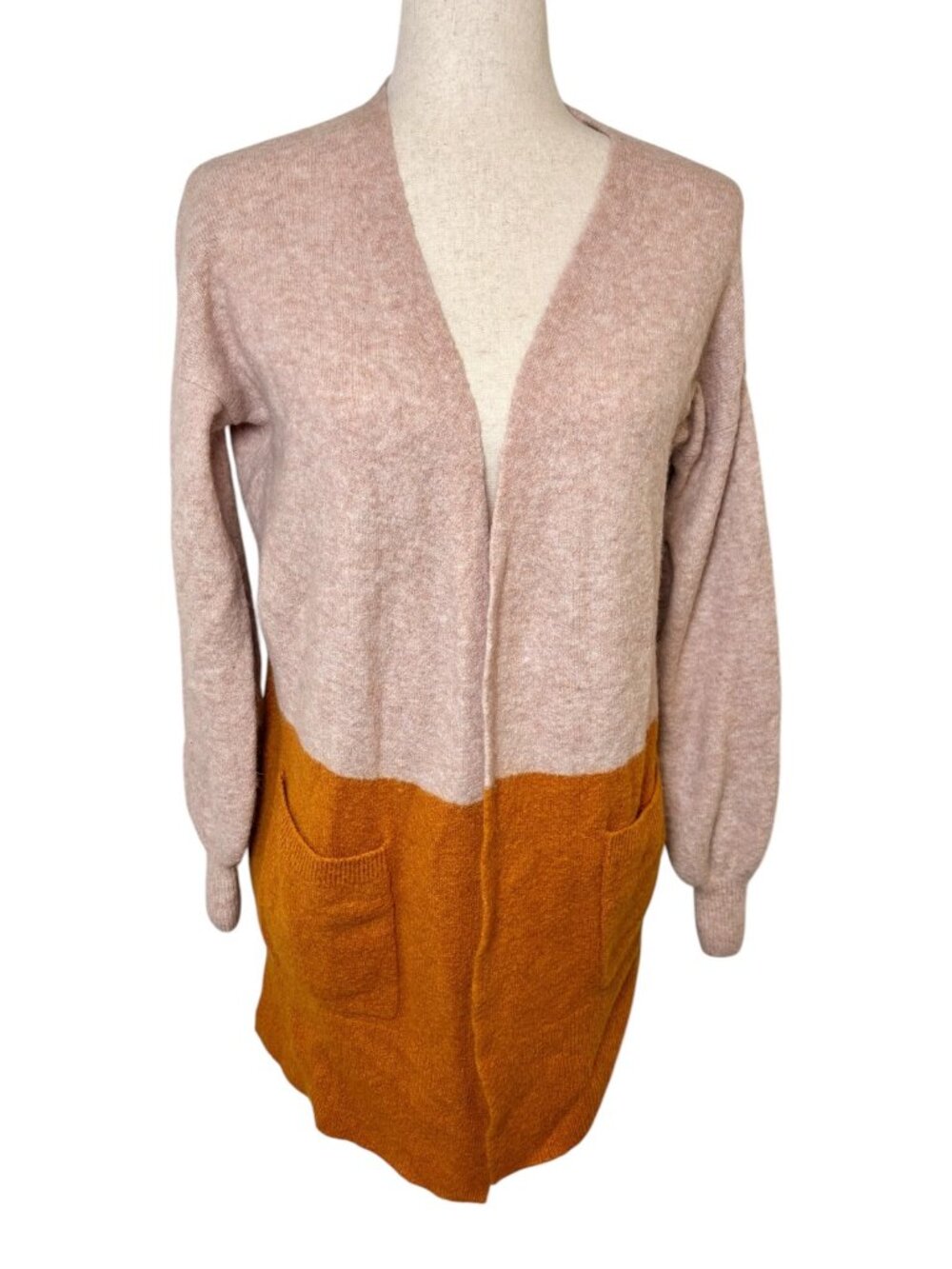 Madewell Pink Golden Brown Alpaca Wool Blend Colorblock Cardigan XS - Picture 2 of 8